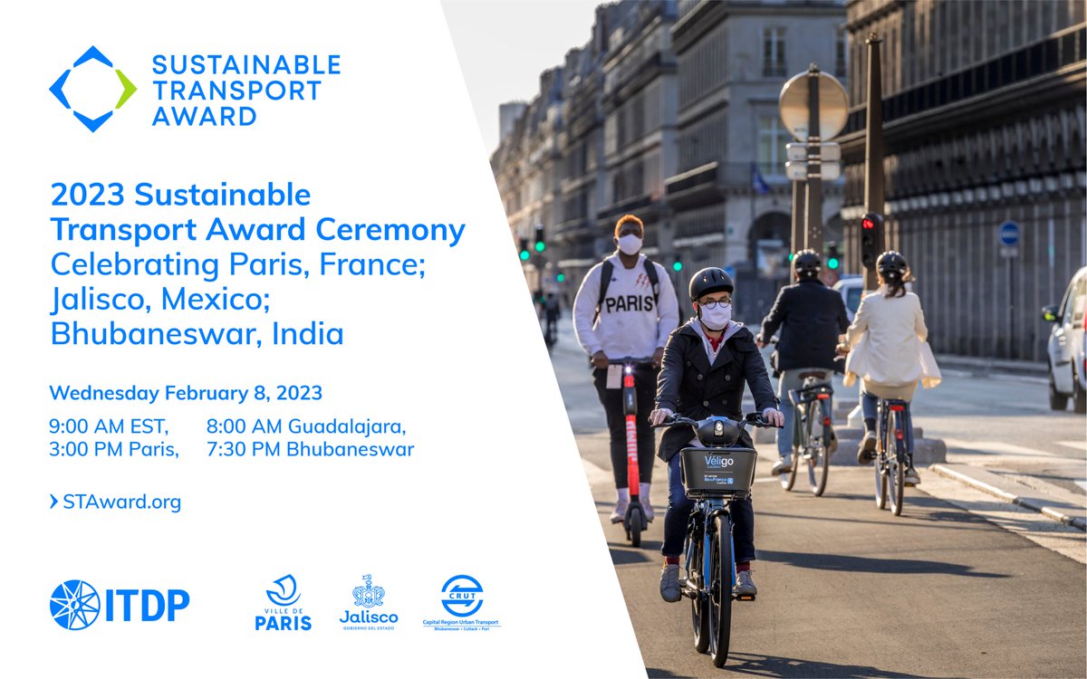 AgendaCAF's tweet photo. ¡Ay Jalisco, 🇲🇽, hoy te celebramos! 🥳

Este estado resultó finalista, junto a París, 🇫🇷; y Bhubaneshwar, 🇮🇳, en el '2023 Sustainable Transport Award Ceremony', de @ITDP_HQ, y en el cual @AgendaCAF hace parte del Comité de Selección, con nuestro #ExpertoCAF, @nico_estupinan 🇨🇴. https://t.co/KUKcUUsNY1