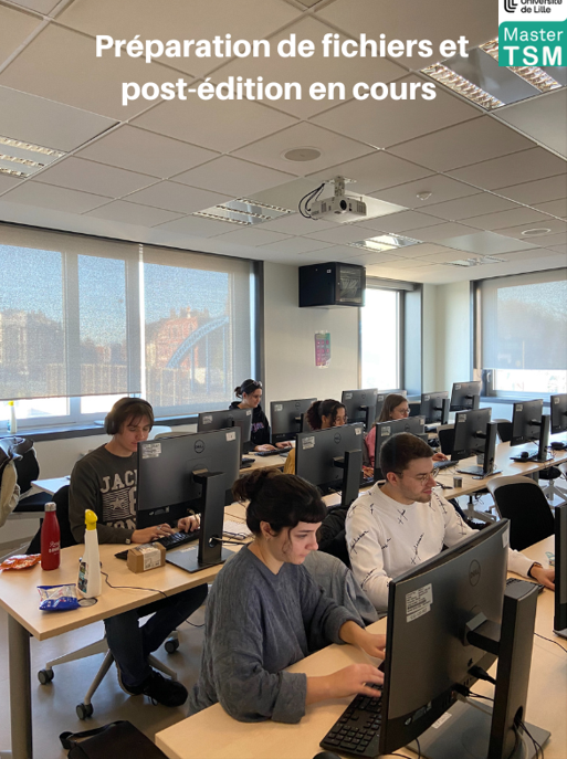 Master_TSM's tweet photo. #TSMSkillsLab #ULille Jour 1 (suite)
Les préparateurs de fichiers sont arrivés : Théo, Estelle, Valentine et Florine sont prêts à en découdre pendant que Nathan et Alysée s’occupent de la post-édition ! https://t.co/egrez0ViPd