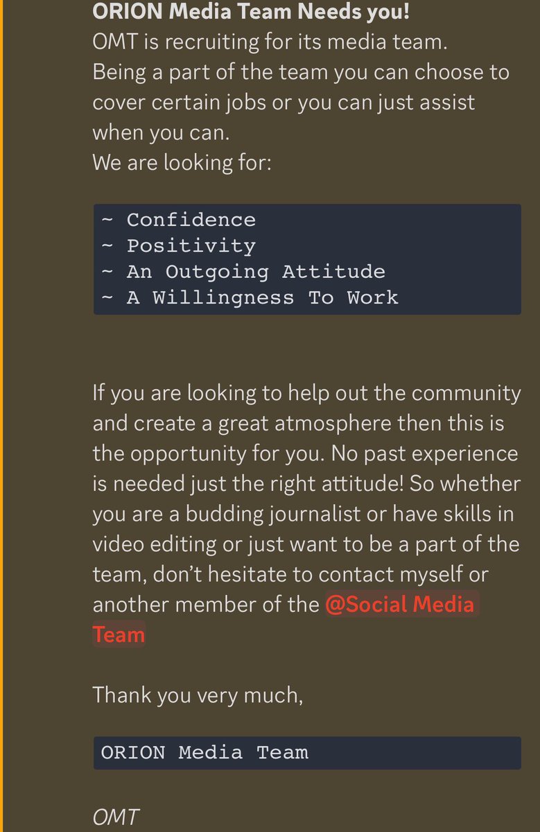 ORION Media Team Needs you!
OMT is recruiting for its media team. 
Please comment if you are interested and we will be in touch as soon as we can #mediajobs #ORIONF1 #beapartoftheteam