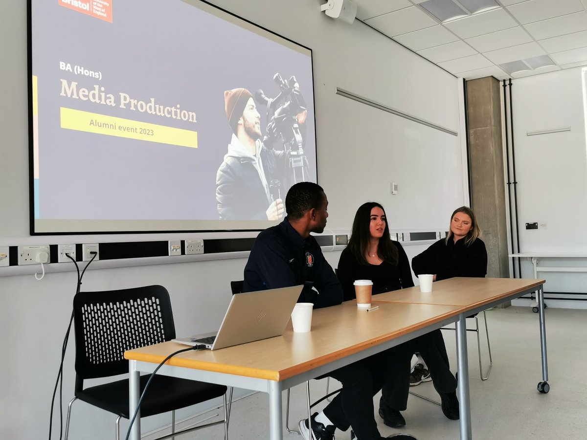 UWEJournalism's tweet photo. Wonderful to welcome back our fabulous alumni to speak with @uwemediaprod third years about making the most of uni life and life after @UWEBristol.

Huge thanks to Jacques (@GlosFA), Ezo (@SkylarkMedia) &amp; Mimi (@fivenot10) for enlightening and inspiring our students!

#uwealumni https://t.co/7FfOA7p25j