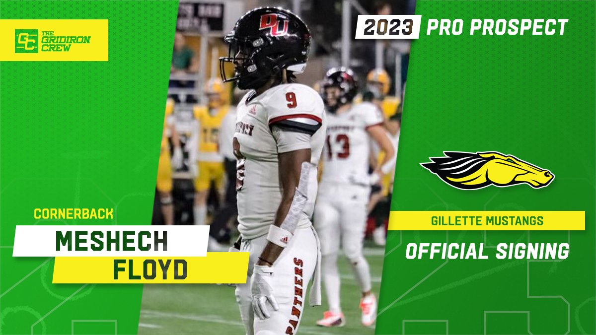 Gridiron_Crew's tweet photo. Congratulations to 2023 Pro Prospect, Meshech Floyd @heresthaissue of @DU_Football, for signing a Professional Contract with the @GilletteMustang of the CIF!
#GoCIF #ChampionsIndoorFootball #2023ProProspect #ProFootball π
π See our Interview: https://t.co/QY9xyQqnGU https://t.co/Klyyu8jOzz