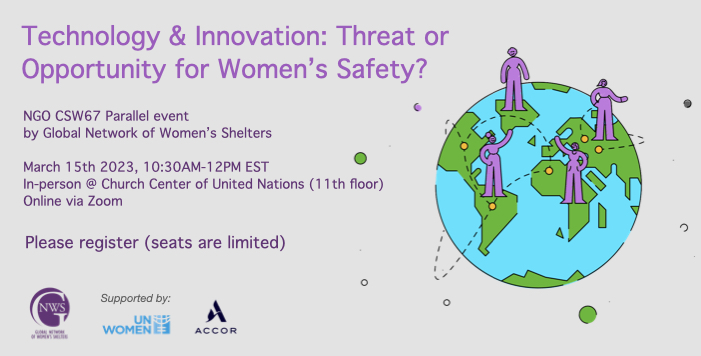 WomensShelters's tweet photo. Next month, NGO CSW67 will take place in NYC. The GNWS will host a hybrid parallel event: "Technology &amp; innovation: Threat or Opportunity for Women's Safety?". Register now: https://t.co/UvhhNSukJK
#lilahelp #NGOCSW https://t.co/kHAtkaUf63
