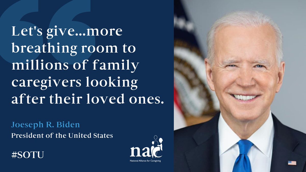 NA4Caregiving's tweet photo. We applaud @POTUS for including family caregivers in his #SOTU and look forward to working with both sides of the aisle to build the care infrastructure we need to help caregivers thrive. Read our statement: https://t.co/UTH4X8zfMu #PaidLeaveforAll #HCBS #RAISEStrategy #Medicaid https://t.co/fedOSuaucT
