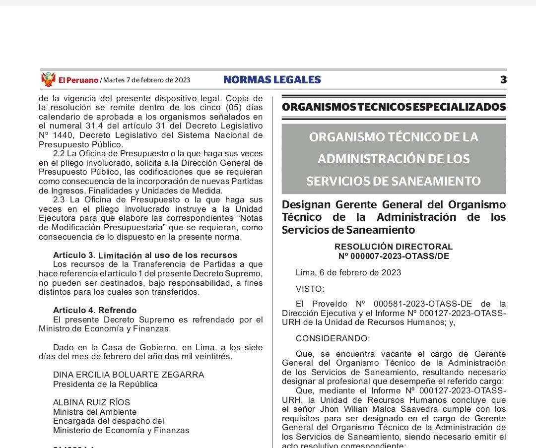 jfowks's tweet image. Gobierno transfiere 233 millones de soles al ministerio de Defensa para contener las manifestaciones en Lima que piden adelanto de elecciones y renuncia de Boluarte. Firman Boluarte y Albina Ruiz @MinamPeru en ausencia de Alex Contreras @MEF_Peru busquedas.elperuano.pe/normaslegales/…