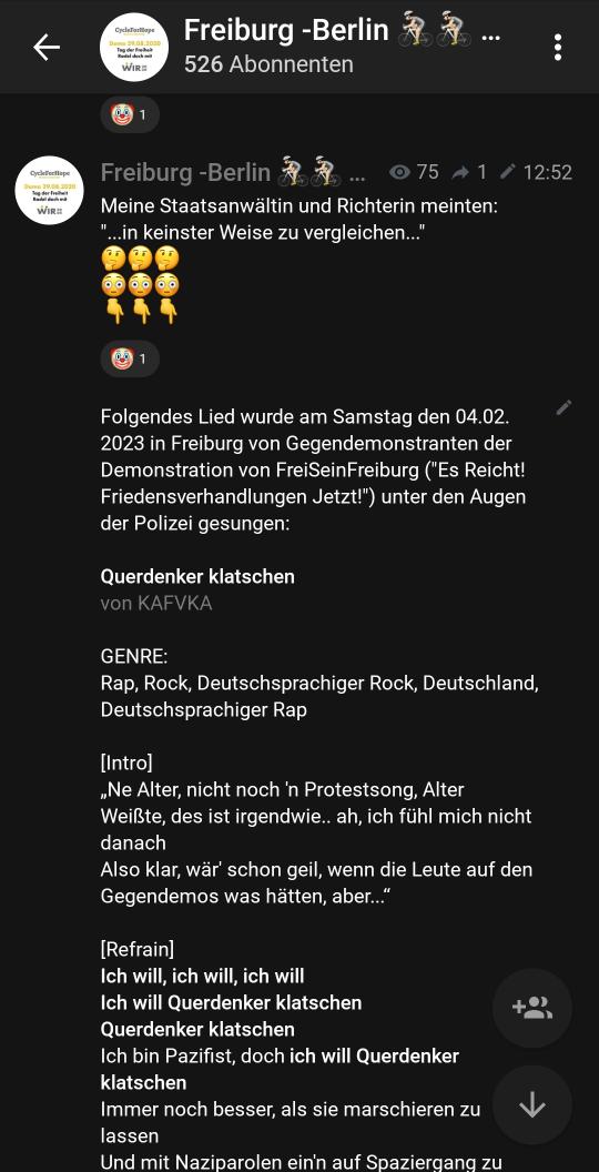 RomiLoucura's tweet image. Hey ihr #Dullis von #FreiSeinFreiburg, tut mal nicht so scheinheilig! Ihr praktiziert Gewalt auf jeder eurer Demos in #Freiburg.  Ständig attackiert ihr Demobeobachter! Und jetzt empört ausgerechnet IHR #GEWALTEIER euch über diesen Song? 🤡💩 Witzfiguren, echt! 😄🤦🏻‍♀️🖕🏻