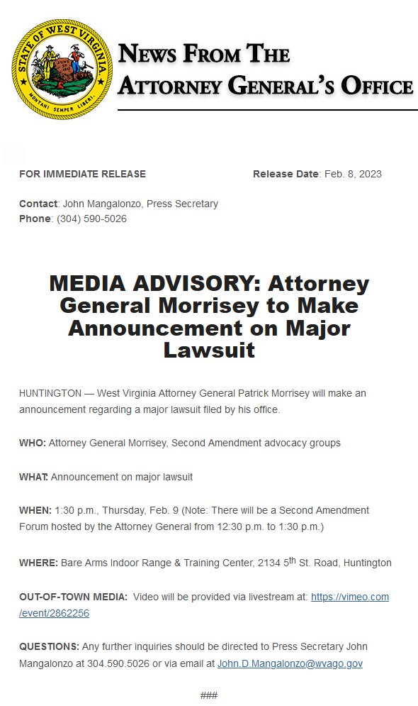 Rob Romano on Twitter "Inbox The West Virginia Attorney General will