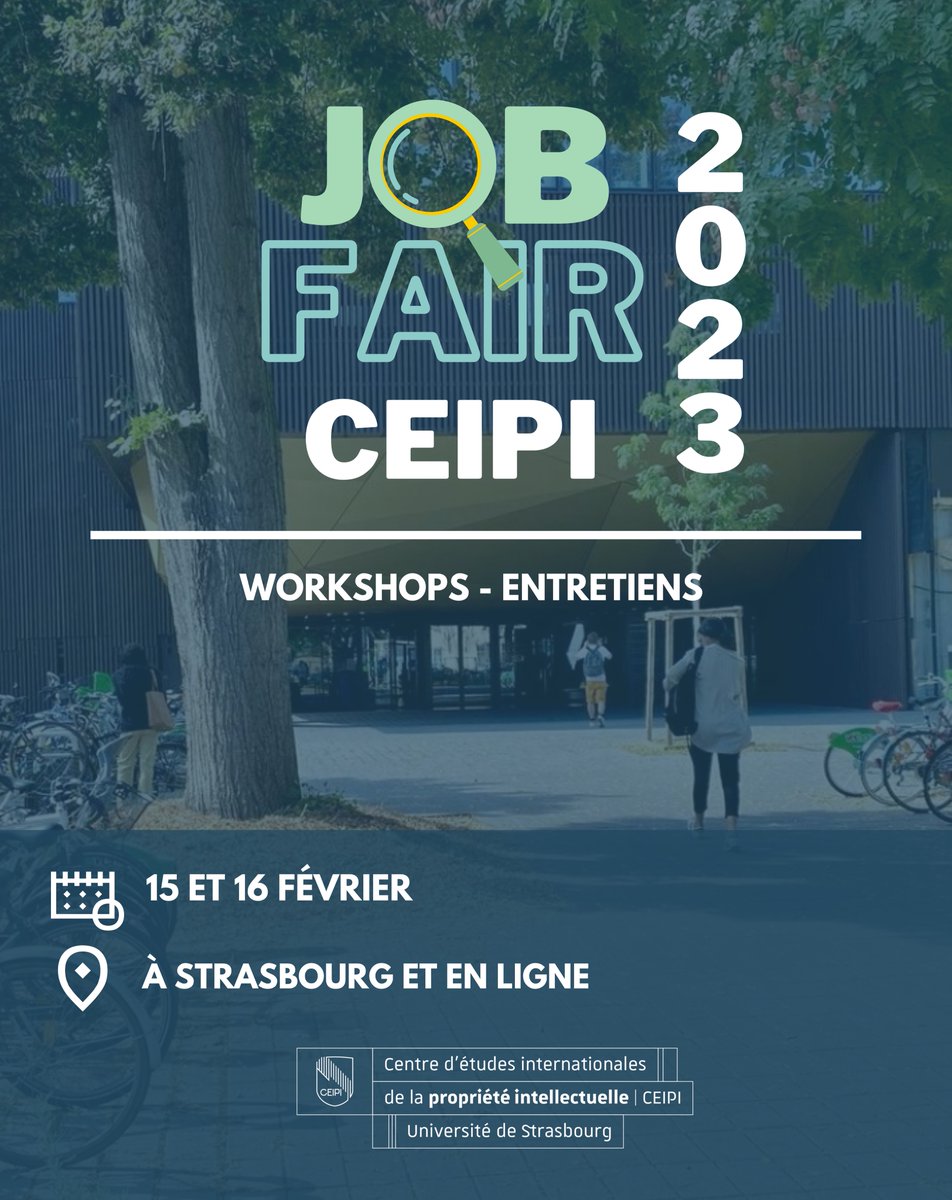 CEIPIStrasbourg's tweet photo. [📣JOB FAIR 2023]

👩🏻‍💻 La #JobFair du CEIPI aura lieu les 15 et 16 février 2023 dans un format hybride : à Strasbourg et en ligne. 

🤝🏻 Nous tenons à remercier tous les professionnels et organisations qui ont répondu à notre appel et participeront à cet événement ! https://t.co/HPI4EQahLy
