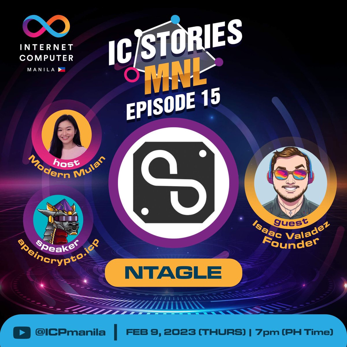 icphub_PH's tweet photo. Samahan kame ngayong Feb. 9 (Thu) 7pm (PH time) | 5am (CST) para sa ep. 15 ng IC Stories MNL. 🇵🇭

Abangan ang aming usapan with @ntagled Founder @IsaacValadez55 LIVE AMA. 

Alamin kung ano nga ba ang Ntagle? Unang Physical #InternerComputer Wallet?! 

Madaming 🎁! Abangan. 🔥🇵🇭👀 https://t.co/1kjtTa3syH