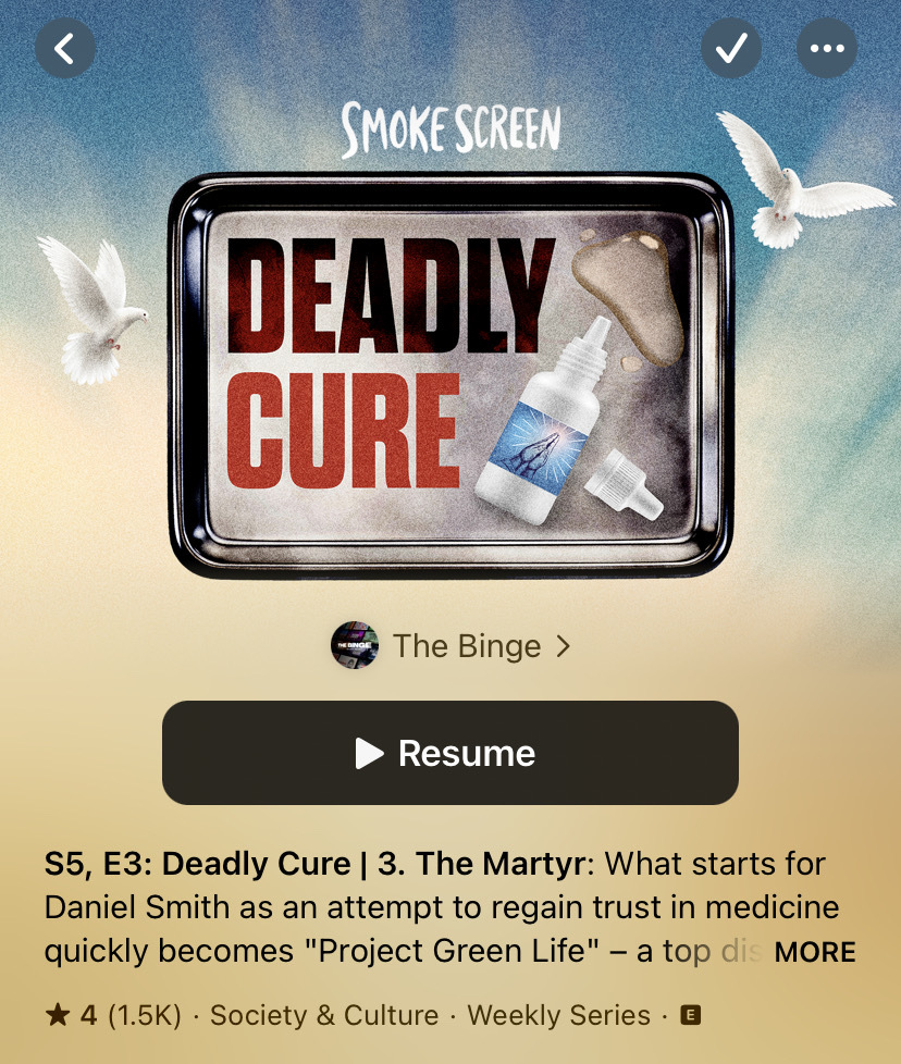 Last ep on Deadly Cure, a man whose wife died after ingesting a bleach solution called MMS, filed a complaint to the FDA. Little did he know they were already investigating a top supplier of MMS. 

Hear what happens next on Ep3 The Martyr!

apple.co/3I86DfW

<a href="/neonhummedia/">Neon Hum Media</a>
