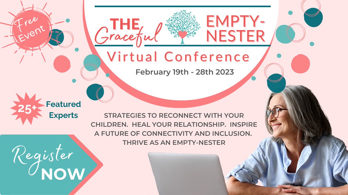 Have you signed up for this FREE EMPTY-NESTER VIRTUAL conference? 25+ experts (including Denise sharing lots of input from all the podcasts) come together to talk to YOU about making the most of your empty-nest years.  Get instant free access bit.ly/3YgMrOI
