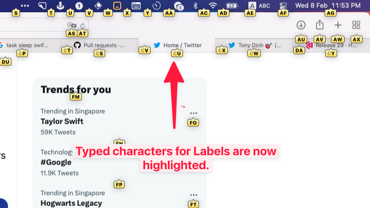 Almost forgot... Homerow Alpha 17 is out. 🚀😎

🦄 Added support for Teams, Edge, IntelliJ IDEA, and WhatsApp
🌍 Auto-switch input source, for non-native speakers
🆎 Labels show typed progress
🎯 Fixed some web elements not being labelled. e.g. GitHub Codespaces in Firefox