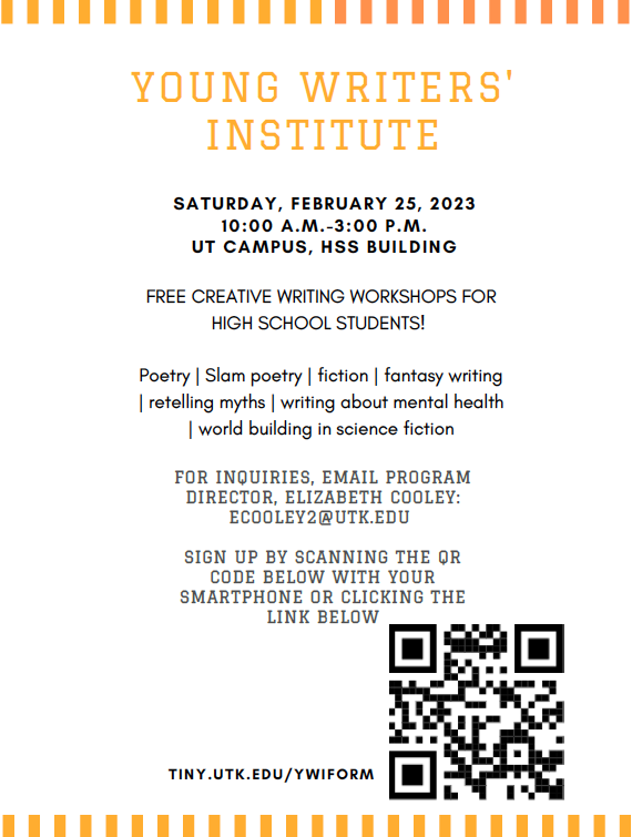 We're ready for our Young Writers Institute program, where cw grad students teach high schoolers in the area workshops like horror writing, humor writing, myth retelling, world building in fantasy, and slam poetry. If you have a high schooler in your life, sign them up!