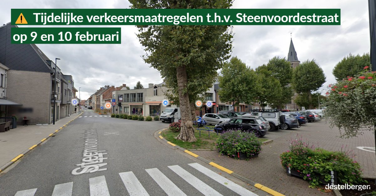 Destelbergen's tweet photo. 🚧 Op 9 en 10/2 wordt de Steenvoordestraat afgesloten voor gemotoriseerd verkeer en geldt er een parkeerverbod.
⏰ Deze maatregelen lopen van 8.45 tot 15.30 uur.

🤔 Meer weten? Bekijk het bericht op onze Facebookpagina https://t.co/hfrh2uIujR https://t.co/2ITRPSelxG