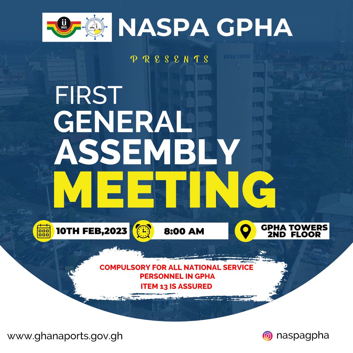 NaspaGpha's tweet photo. All National Service Personnel with The Ghana Ports And Harbours Authority should make it a point to represent 🙏 https://t.co/c27aynpcap