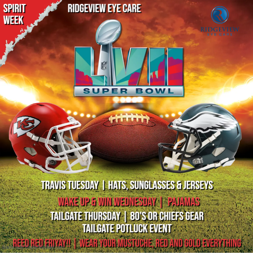 It's Spirit Week At Ridgeview Eye Care.   Help Us Celebrate the Chiefs competing in the Super Bowl.  So if you see our team in their best Chiefs Gear, or Pajamas even, they are cheering on your KC Chiefs   #kcchiefs #kcchiefskingdom #ChiefsNation #ChiefsvsEagles