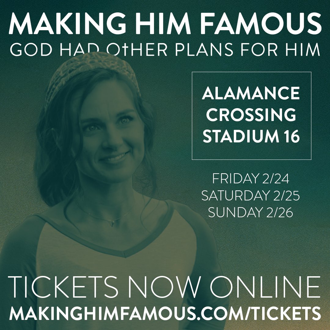 CorneliusMuller's tweet photo. SEE YOU AT THE MOVIES 🍿 Tickets are now online for the first weekend of #MakingHimFamous at Alamance Crossing Stadium 16. Reserve your seat today! https://t.co/xXFkiRMiQk https://t.co/EgMYDsRO0L