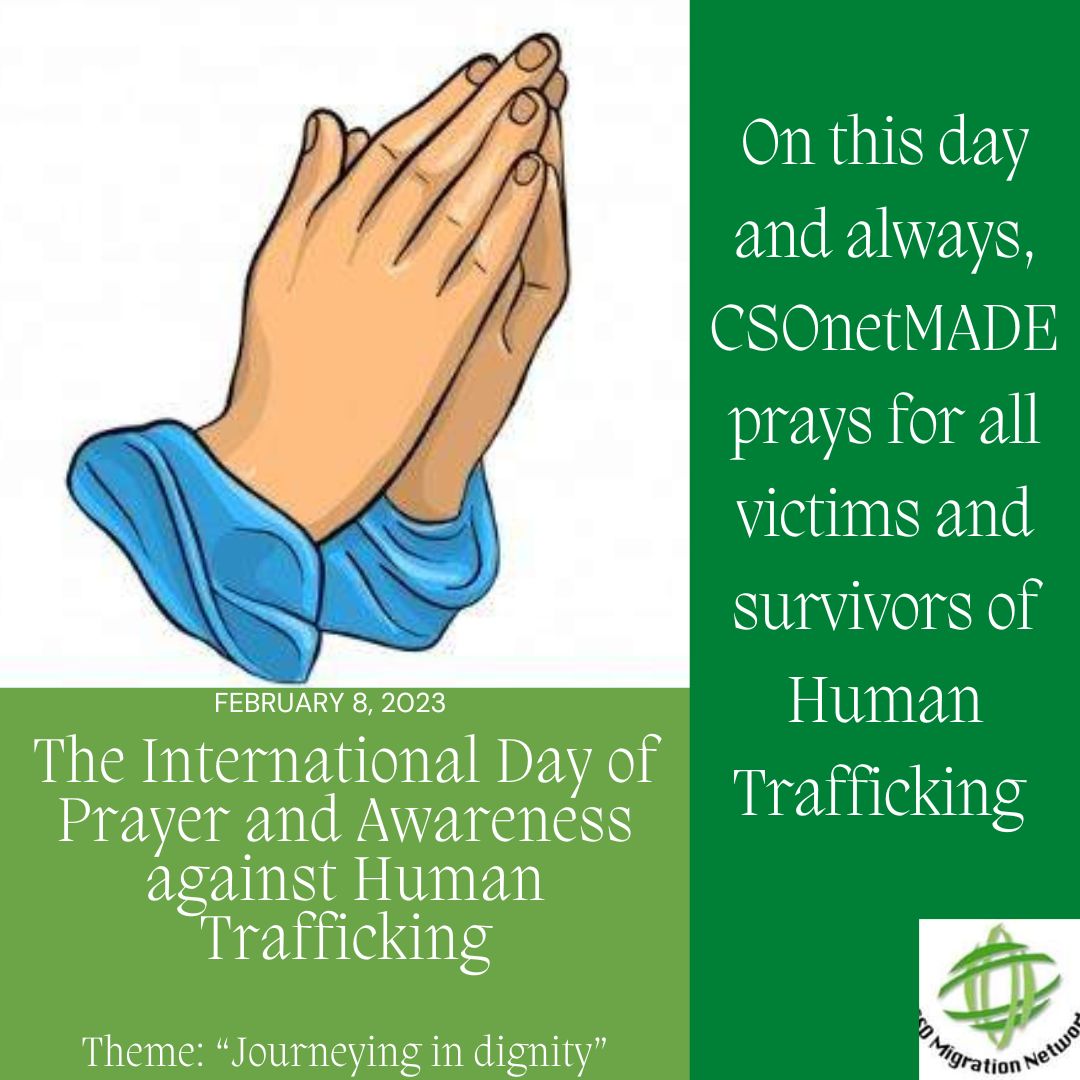 CSOnetMADE's tweet photo. February 8 marks the International Day of prayer and awareness against Human Trafficking. It is our hope and prayers that we continue to be a voice and hope to victims and survivors of human trafficking. #humantraffickingawareness https://t.co/BjlPwsHwhX