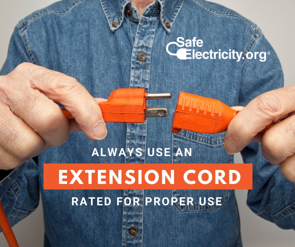 MaconElectric's tweet photo. Don’t just grab any extension cord; select one that’s right for the job. Learn other tips to stay safe: https://t.co/EPhsXhJXMa #SafeElectricity https://t.co/9DMfhvt72Q