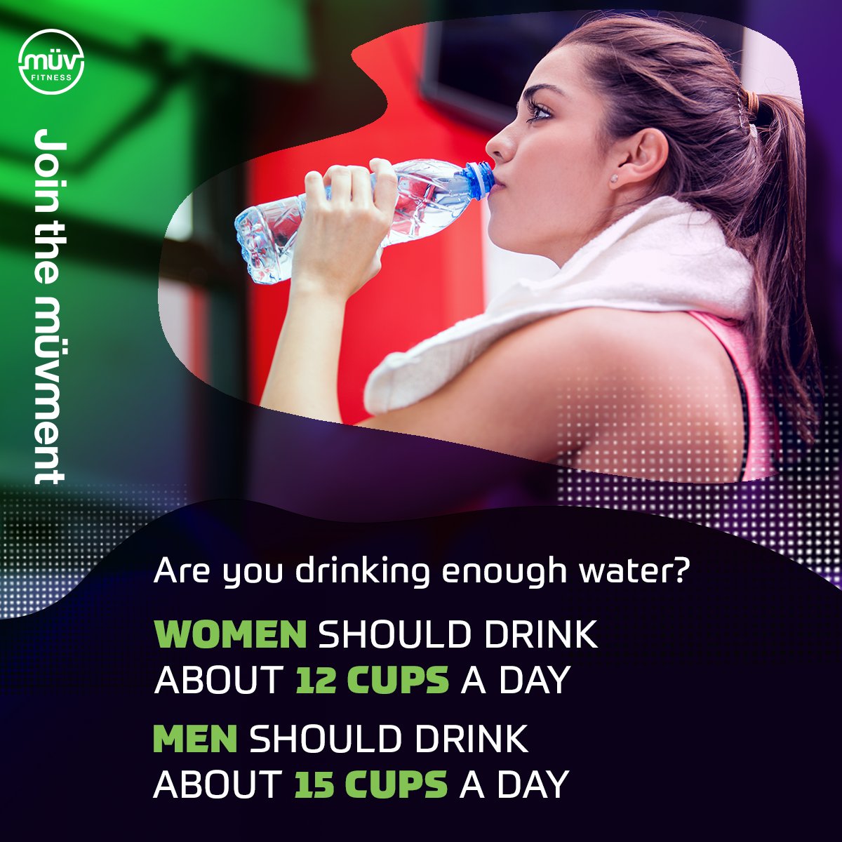 Are you drinking enough water? Staying hydrated is essential!

#hydrate #drinkwater #nutrition #fitness #muvfitness