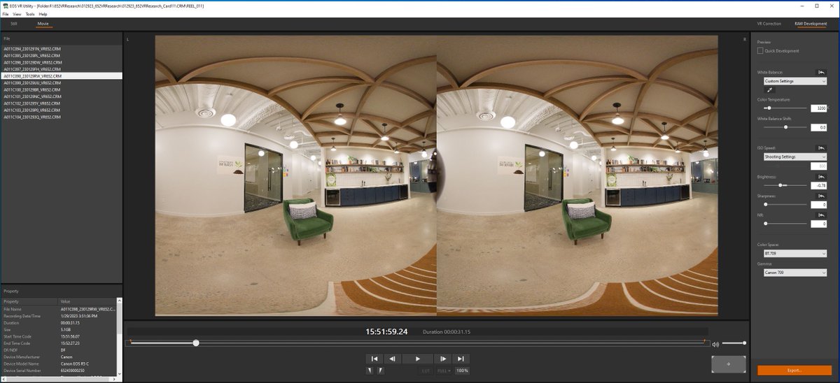 RussRayJohnson's tweet image. Post is in full swing for our 1st @AMPcreate job using t/ @CanonUSAimaging Dual Fisheye rig, a project promoting healthy workplace environments. The EOS VR Utility has been a great resource but curious if anyone else has had success using the Premiere plug in? #handsontechnology