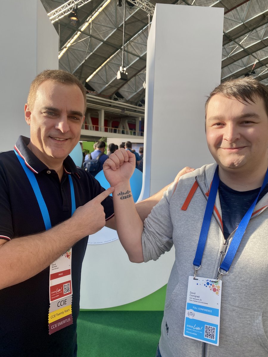 ciscodawe's tweet image. After passing the CCNP Service Provider exam, it was nice to meet with David Bombal at Cisco Live #CiscoLiveEMEA #CiscoLive #Cisco #LearningatCisco #CiscoU