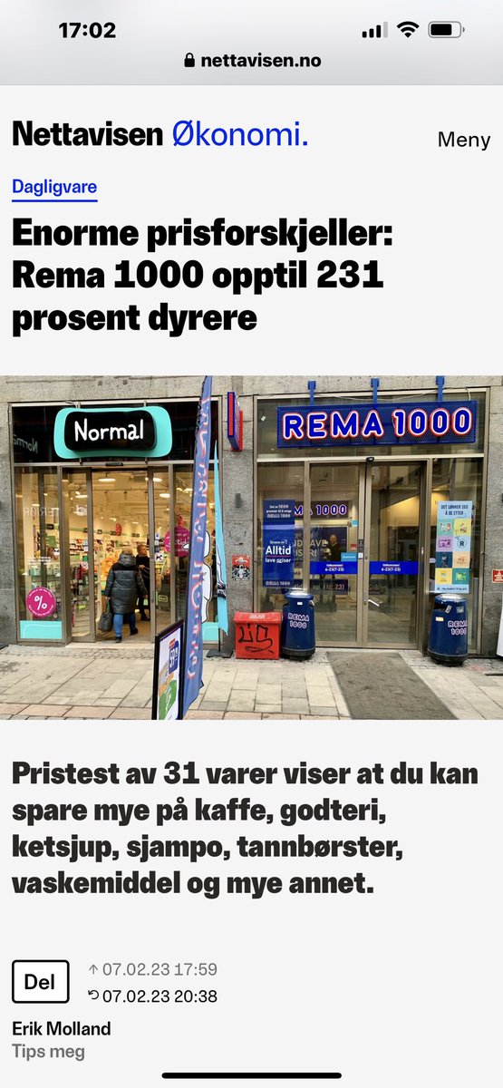 oddegutt's tweet photo. Nettavisen gjøre en god jobb; viser at det er mye å hente ved å handel hos NORMAL og EUROPRIS contra Rema1000. Løp og kjøp! https://t.co/HU05s8hvx2
