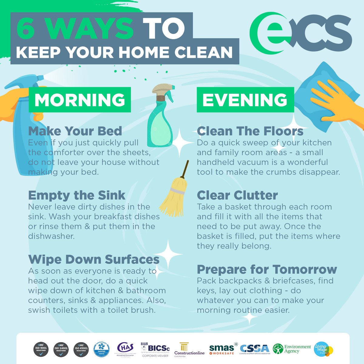 Cleaning your home doesn’t need to take all day.🧹 Check out our essential #homecleaning tips! 
For professional #domesticcleaning services, Reach out to ECS today! 💚
ecscommercialcleaning.co.uk/domestic-clean…