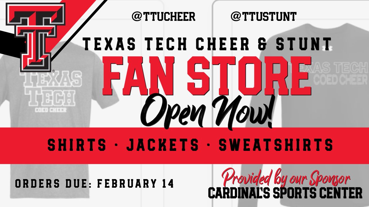 Family & Fan Store OPEN! Orders due: Feb 14. texastechcheer22.itemorder.com/shop/home/ @Cardsportcenter