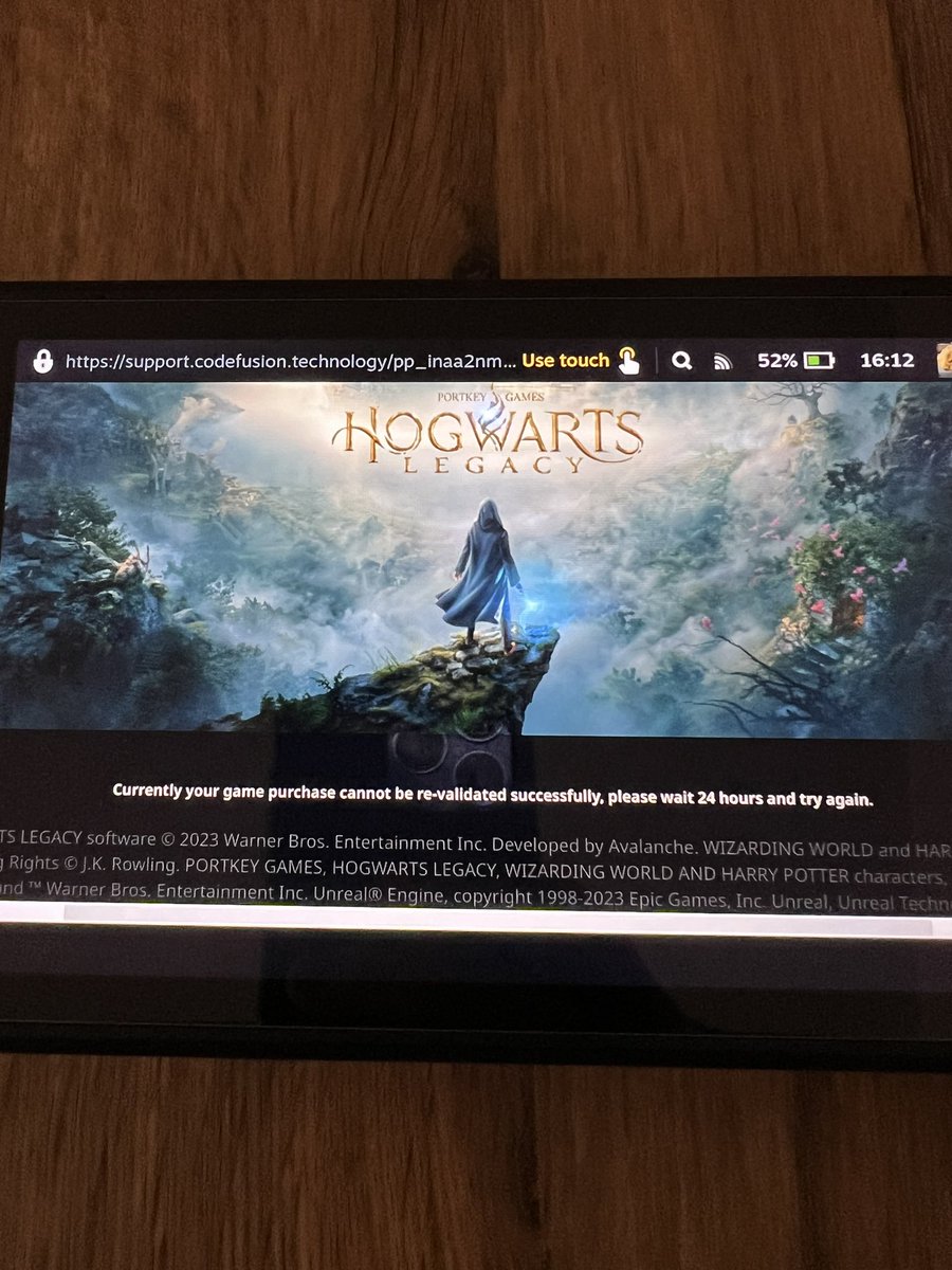MrOldGrump's tweet photo. @HogwartsLegacy was working fine on my steam deck until I claimed the Merlin Cloak now I have to wait 24 hrs to see if my purchase can be re-validated? https://t.co/Alg6dMpSVd
