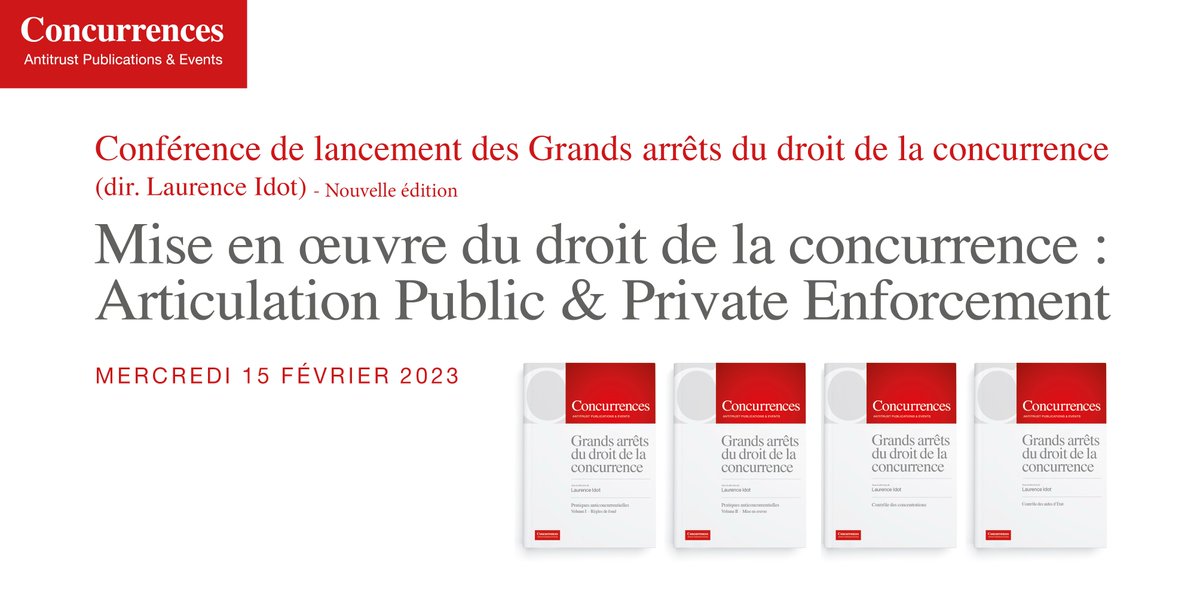 CompetitionLaws's tweet photo. [REGISTER NOW]

The Articulation public &amp; private enforcement conference organized by Concurrences will be held in Paris, in person only, on February 15th from 17:00 to 19:00 CET.

Registration : https://t.co/Uac441JQse

#CompetitionLaw #publicenforcement #privateenforcement https://t.co/NwUUvQgATo