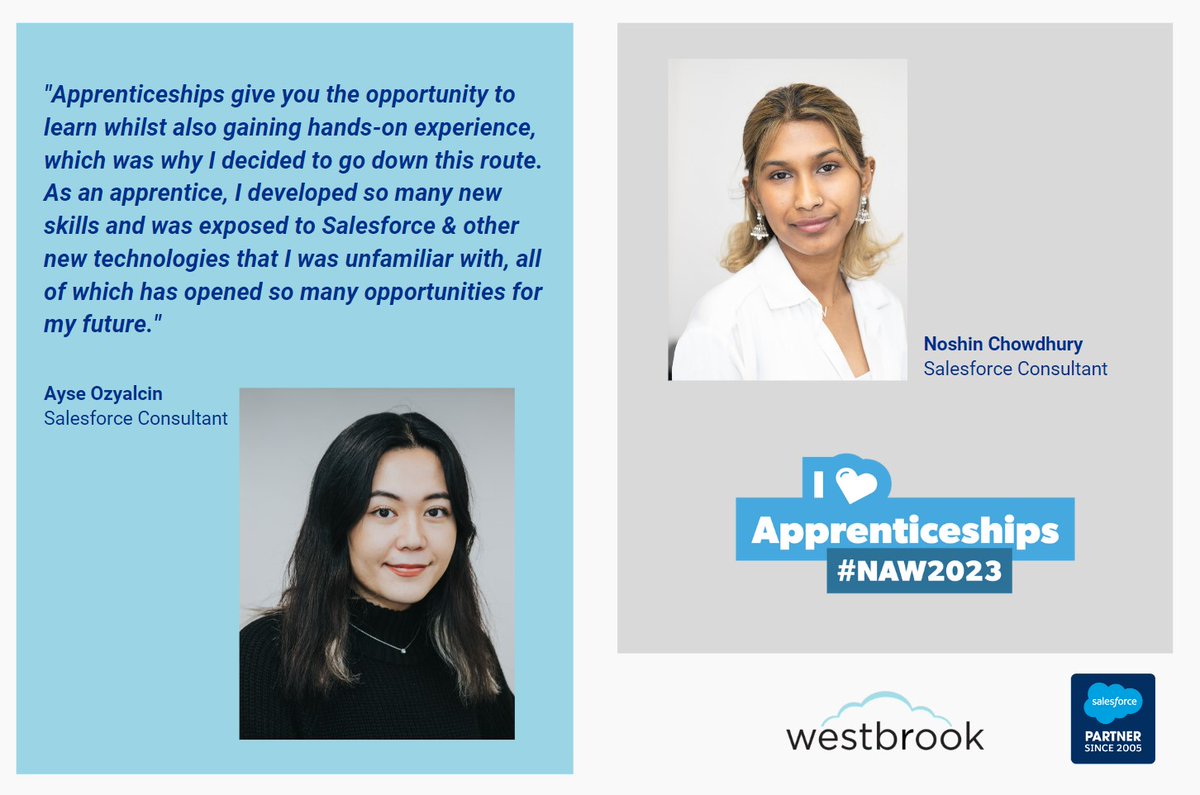 westbrook_int's tweet photo. This #NationalApprenticeshipWeek we're so proud of our two current Apprentices - bringing smarts and talent to Westbrook and the @salesforce ecosystem! https://t.co/MMDRU9MeNa