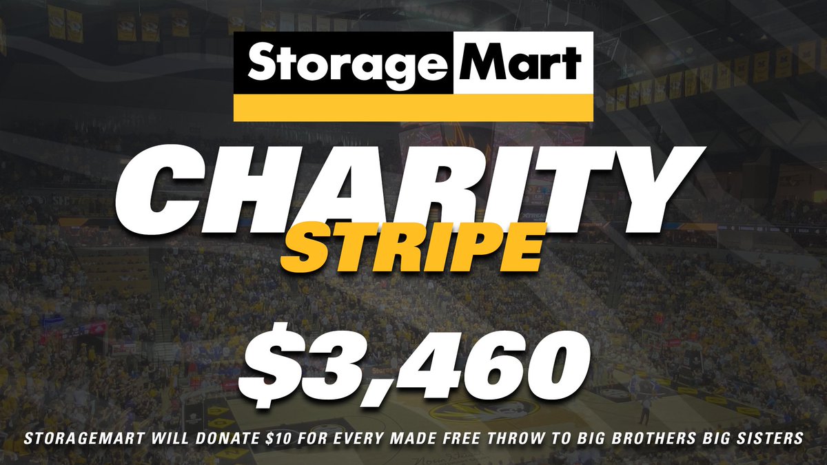 MizzouAthletics's tweet photo. The @MizzouHoops team has knocked down 346 free throws from the @StorageMart Charity Stripe this season. StorageMart is donating $10 per free throw to Big Brothers Big Sisters of America all season long. So far the total is at $3,460 and growing!
#StoreItForward #MIZ https://t.co/6e2wV8onIN