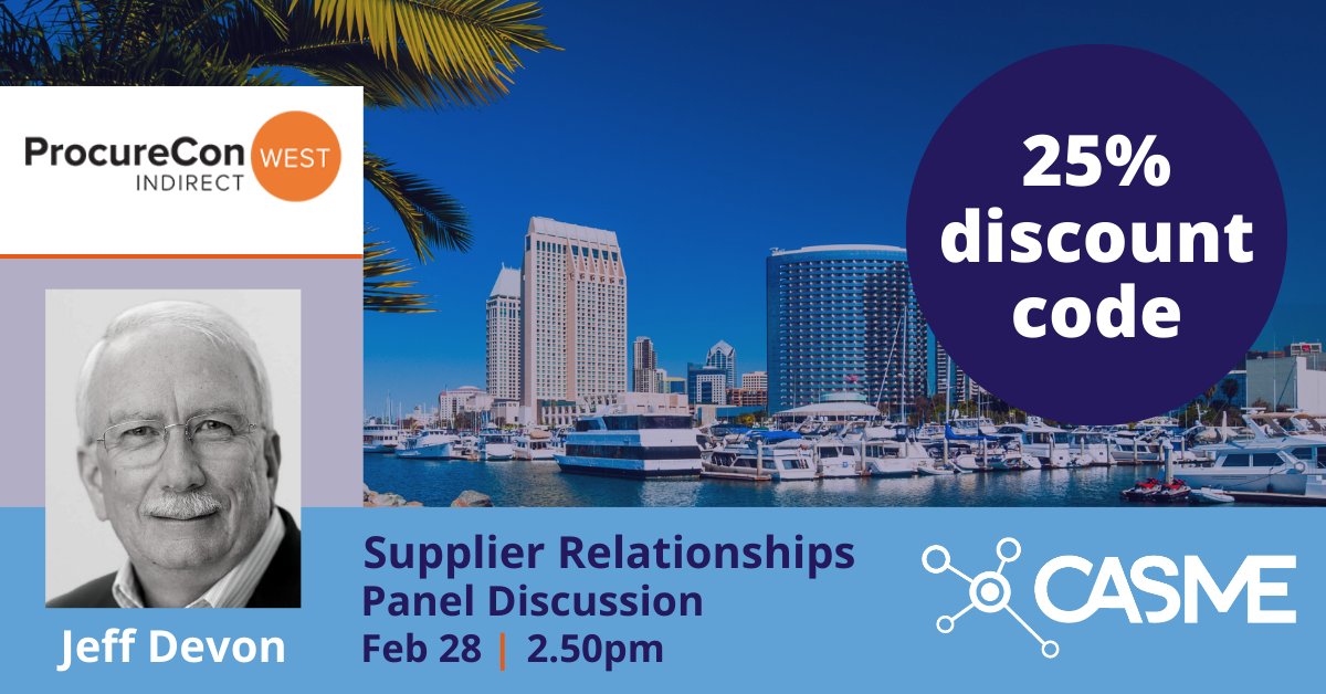 Learn how to become your suppliers' best customer with CASME’s facilitator Jeff Devon, as he chairs an expert panel at ProcureCon Indirect West.
⭐ Register loom.ly/mRNFmfA using our media partner discount code PIWCASME23. 

#Procurement #IndirectProcurement #ProcureCon