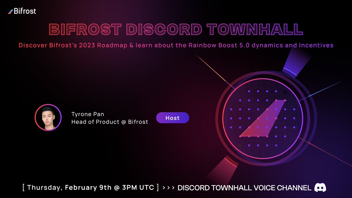 Bifrost's tweet photo. A new Bifrost #TownHall is coming!

Learn about our 2023 #Roadmap and discover the incentives of the #RainbowBoost 5.0 Campaign.

🏣 Log into our Discord Conference Room and ask your questions.

🗓️ Tomorrow, February 9th @ 3pm UTC

📍Join the event here: https://t.co/XEvvLT7GnX https://t.co/oJSYr1aJLt