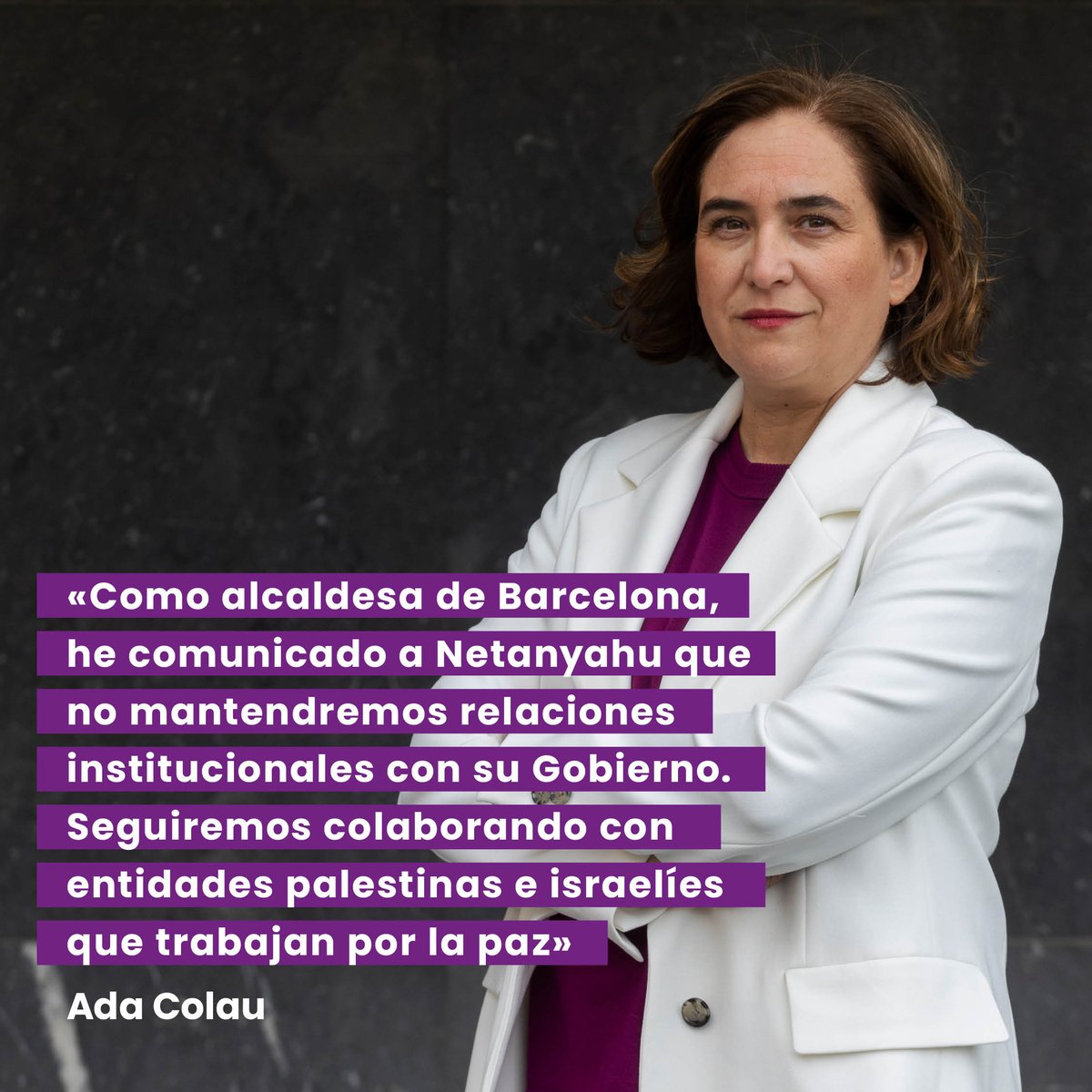 bcnencomu's tweet photo. ‼️ ÚLTIMA HORA

A petición de más de 100 entidades y miles de vecinos y vecinas de Barcelona, Ada Colau comunica a Netanyahu que suspende las relaciones institucionales con el Estado de Israel por la reiterada vulneración de los derechos básicos de la población palestina. https://t.co/uWLoqUJVfX