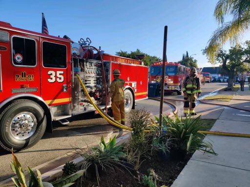 CERLASD's tweet photo. Cerritos Deputies along with LA County Fire are on scene of a residential fire on the 13200 block of Semora Place.All occupants had evacuated upon our arrival and there are no reported injuries to residents. #residentialfire #housefire #firstresponders #lacountyfire https://t.co/R9VARWMwyh
