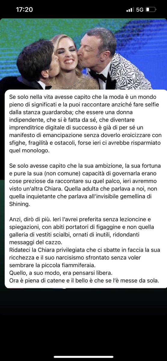 Arrivo tardi lo so, ma qui quello che penso del monologo. m.facebook.com/story.php?stor… #Sanremo2023