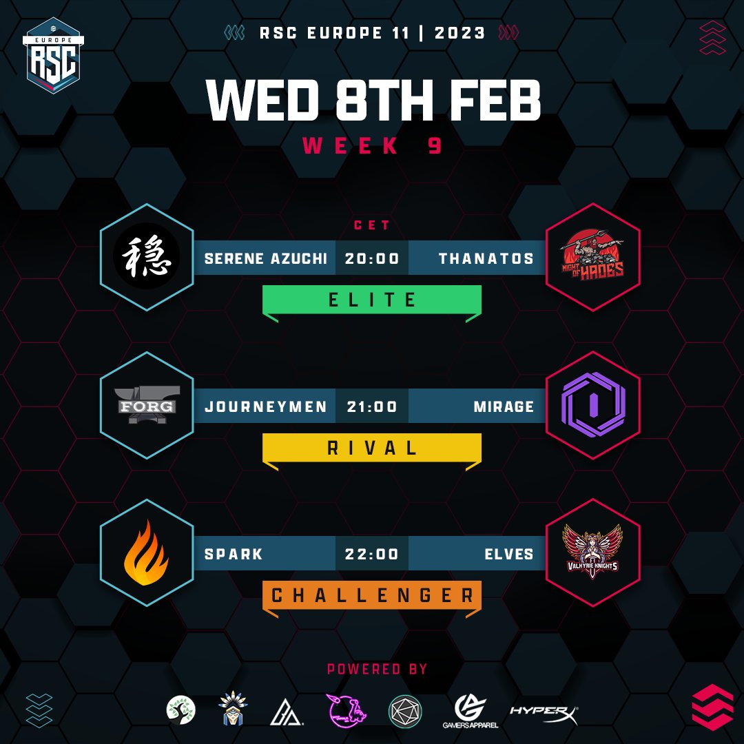 RSC EU (@rsc_eu) on Twitter photo π£ Match Day! π£
Serene Azuchi π Thanatos @ 20:00 CET
Journeymen π Mirage @ 21:00 CET
Spark π Elves @ 22:00 CET
π - <a href="/barmanitan/">barmanitan</a>, <a href="/MeritsRL1/">merits.</a>, <a href="/Durunirid/">Timo</a>, <a href="/sir_winalot03/">SirWinalot03</a>, @tomdillon36
π¬ - <a href="/ClimbableSauce/">Tom | Sauce</a>
πΊ - twitch.tv/rsc_eu π£ Match Day! π£
Serene Azuchi π Thanatos @ 20:00 CET
Journeymen π Mirage @ 21:00 CET
Spark π Elves @ 22:00 CET
π - <a href="/barmanitan/">barmanitan</a>, <a href="/MeritsRL1/">merits.</a>, <a href="/Durunirid/">Timo</a>, <a href="/sir_winalot03/">SirWinalot03</a>, @tomdillon36
π¬ - <a href="/ClimbableSauce/">Tom | Sauce</a>
πΊ - twitch.tv/rsc_eu