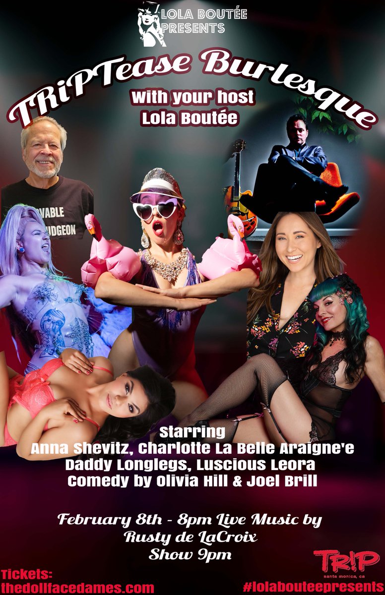 TONIGHT in Santa Monica an amazing and fun show - Burlesques and comedy. facebook.com/events/3260026… 
@lolabouteepresents &amp; @tripteaseburlesque
Fellow Performers:
@rusty_de_la_croix
@CharlotteLaBelleAraignee 
@anna_shevitz
<a href="/whosyour/">Who's Your?</a>.daddylongs
<a href="/lauravallejo5/">Laura vallejo</a>
@freesampleolivia