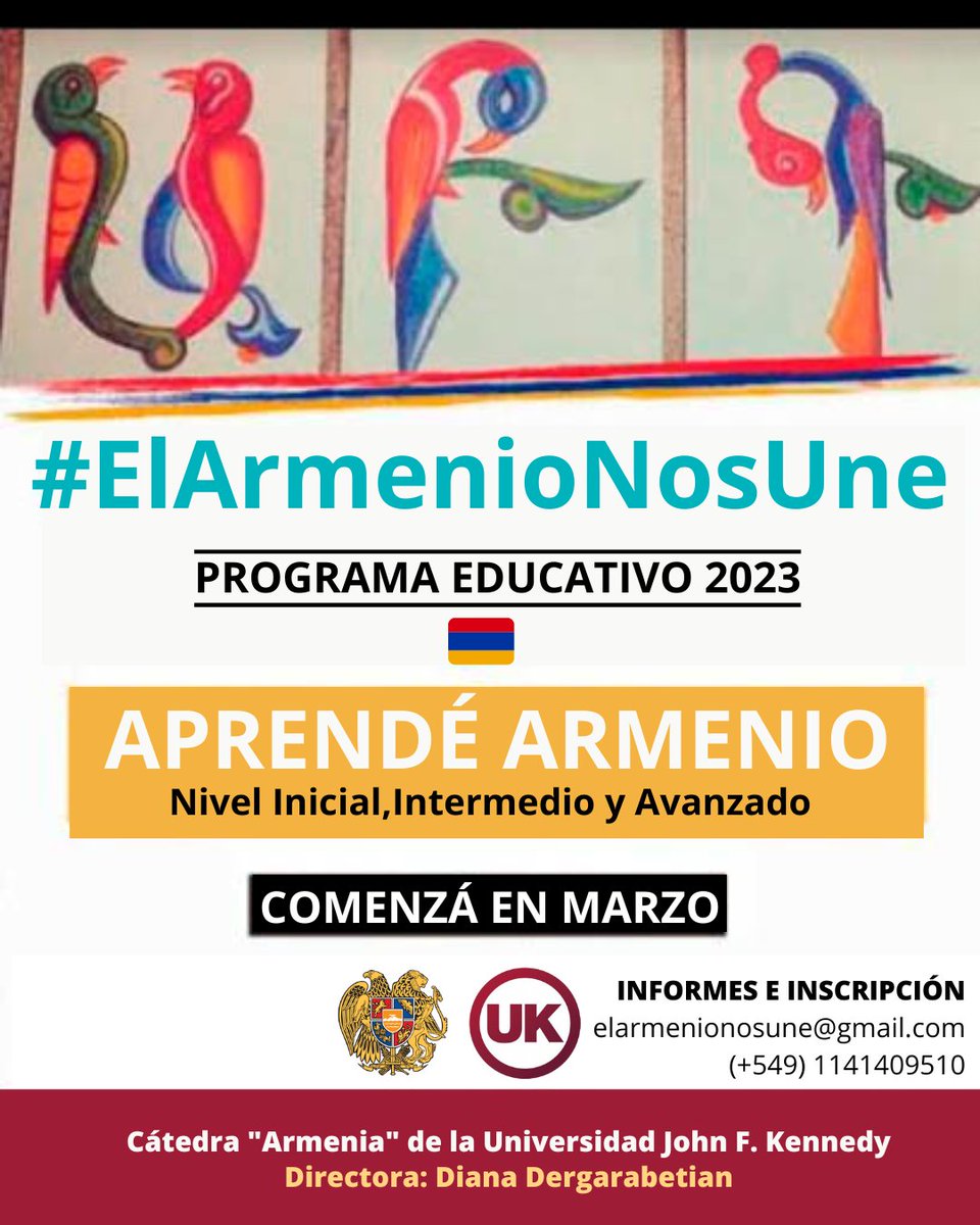 ¿QUERES APRENDER ARMENIO? 🇦🇲
No pierdas más tiempo. Tenés la oportunidad de hacerlo desde  tu casa en cualquier parte del mundo. Si necesitás comenzar de cero o ya sabés algo o mucho, hay un nivel para vos. Consultá a elarmenionosune@gmail.com o por whatsapp al (+549) 1141409510
