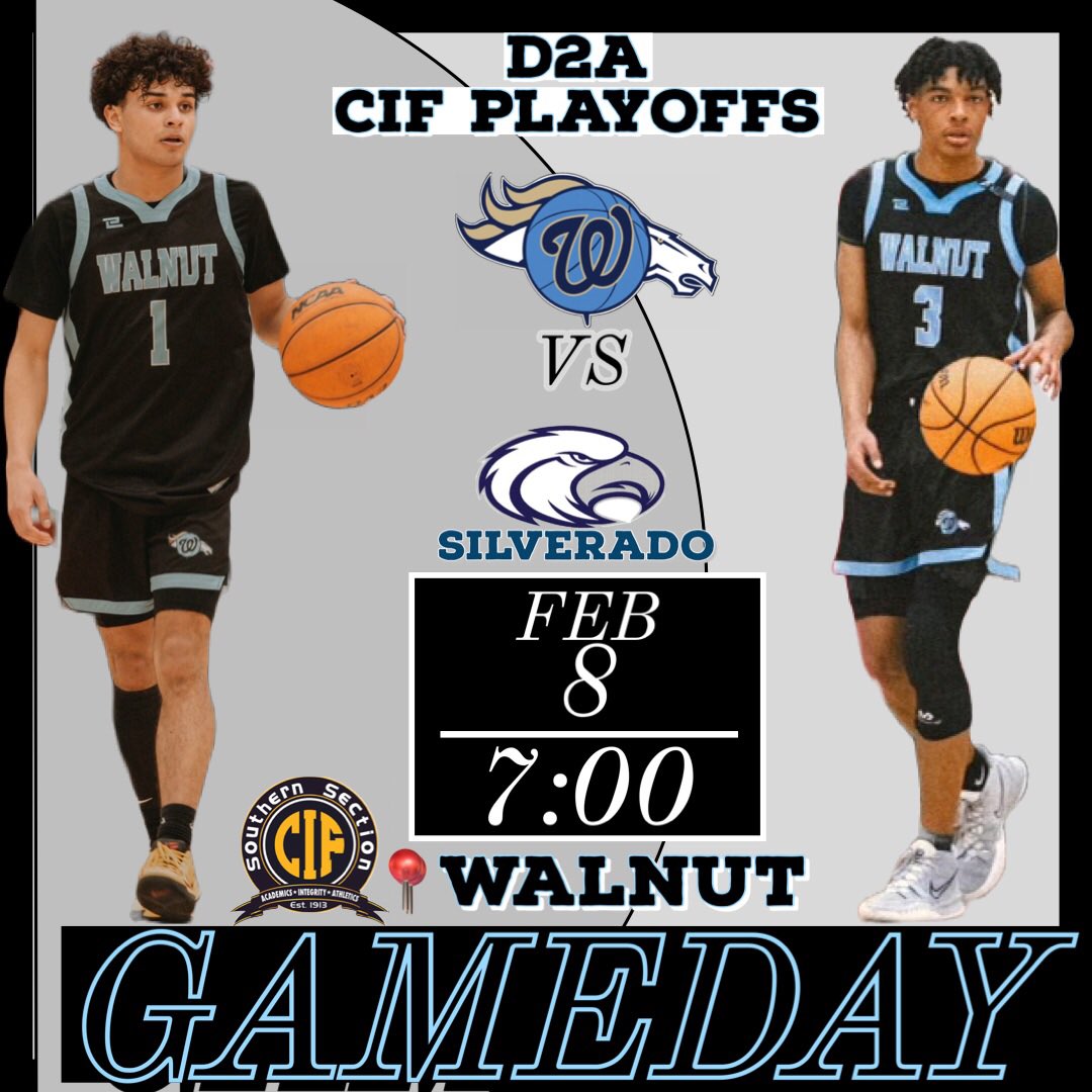 Joe Khouzam (@coachkhouzam) on Twitter photo ๐จGAME DAY
๐ WEDNESDAY FEB 8
๐ SILVERADO
โฐ 7:00
๐ WALNUT
๐ D2A CIF PLAYOFFS
๐ซ gofan.co
#GoStangs #MustangFamily
<a href="/Walnut_Mustangs/">Walnut High School</a> ๐จGAME DAY
๐ WEDNESDAY FEB 8
๐ SILVERADO
โฐ 7:00
๐ WALNUT
๐ D2A CIF PLAYOFFS
๐ซ gofan.co
#GoStangs #MustangFamily
<a href="/Walnut_Mustangs/">Walnut High School</a>