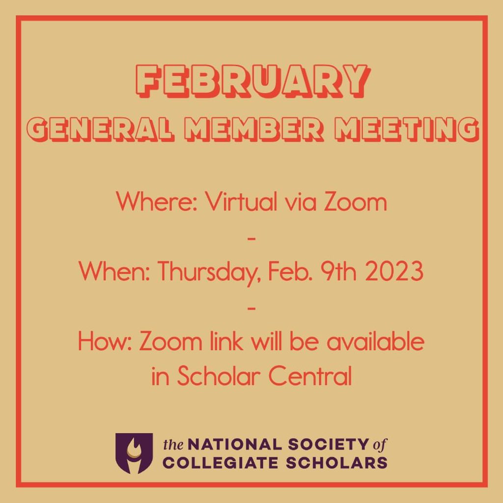 👋 HELLO SCHOLARS!!!!!
⏰ TOMORROW is our GENERAL MEMBER MEETING and we would love to have you join us! Come meet with your president Chaunta Sharp &amp; VP Zachary Vick as well as the rest of your NSCS Chapter Officer Team to find out what is happening within our chapter!