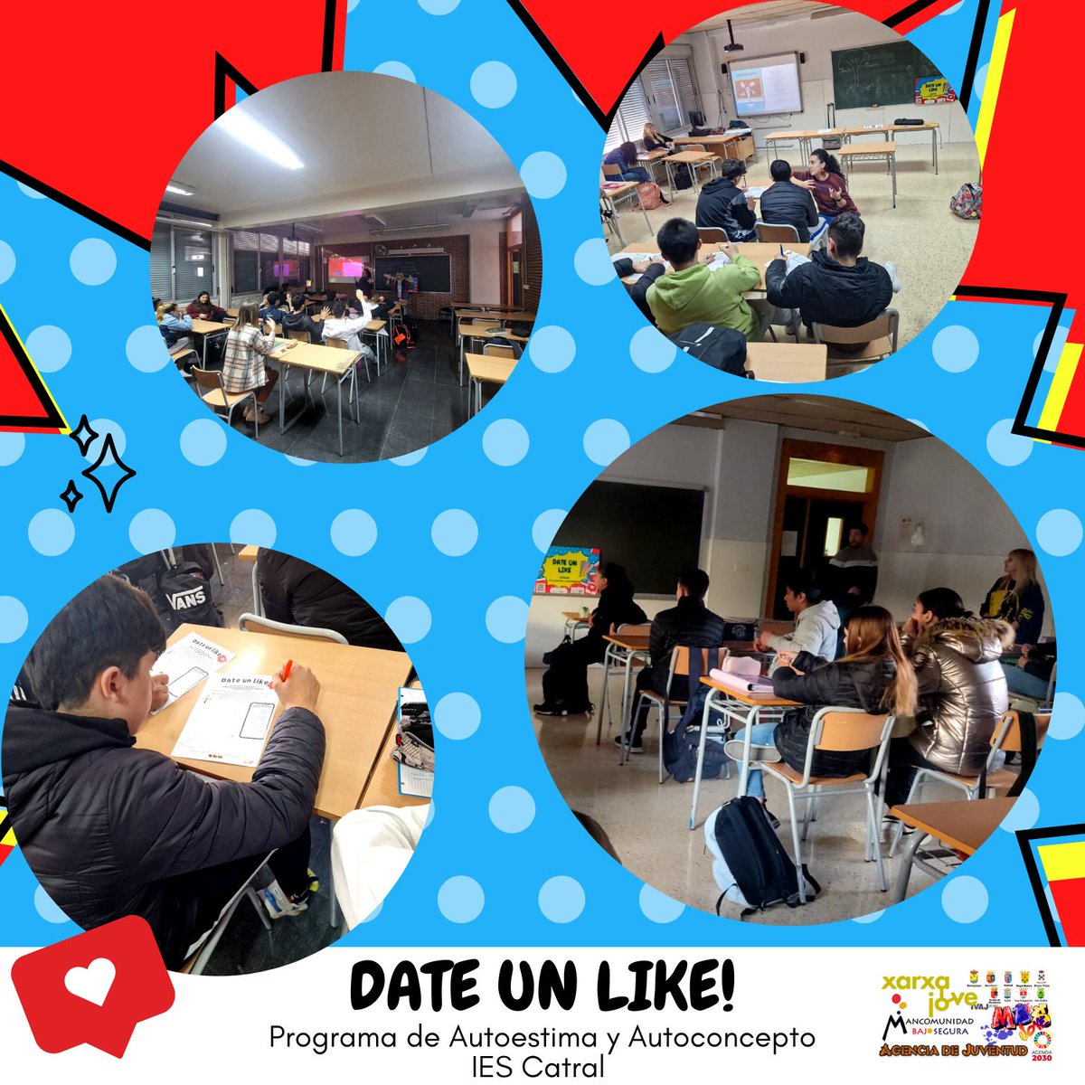 MancomunidadBS's tweet photo. ➡️ La Agencia de Juventud #MBSJove de #MancomunidadBajoSegura continúa con el programa Date un like! por los centros educativos de los municipios mancomunados. 📢👍🏼
🏫Las charlas sobre #Autoestima, #RedesSociales y fortalezas se han realizado en el IES de #Catral.
#DateUnLike https://t.co/g3uge1ONg6