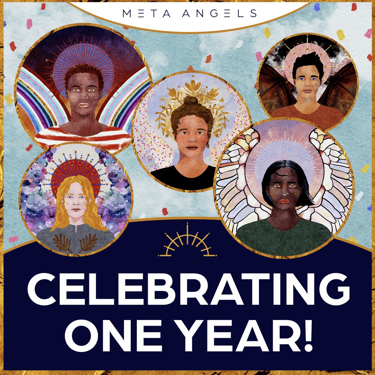 meta_angels's tweet photo. It's been one year since the Meta Angels mint 🎂

While there are many angels we can call upon to celebrate our first anniversary... the Angel of Glee, or Creativity, or Memory.

We like to send our gratitude to one that has blessed us the most: You 😇 https://t.co/DTRF0YbtIl