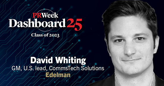 PRWeekUS's tweet image. Congratulations to Dave Whiting of @EdelmanPR on being named into the Dashboard 25 Class of 2023! PRWeek&apos;s Dashboard 25 is a list of 25 of the most influential people in communications technology. prweek.com/article/181080…
#PRWeekDashboard25 #commstech #comms #tech