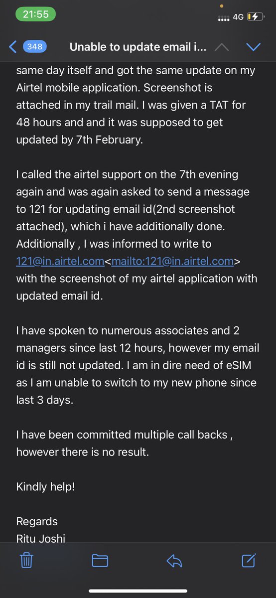 singhal_h's tweet photo. @airtelindia @Airtel_Presence - can someone look into it. It’s been such a huge challenge to get the email ID UPDATED !!! @AshwiniVaishnaw @TRAI @PMOIndia @rituj333 https://t.co/581e4FdqK9