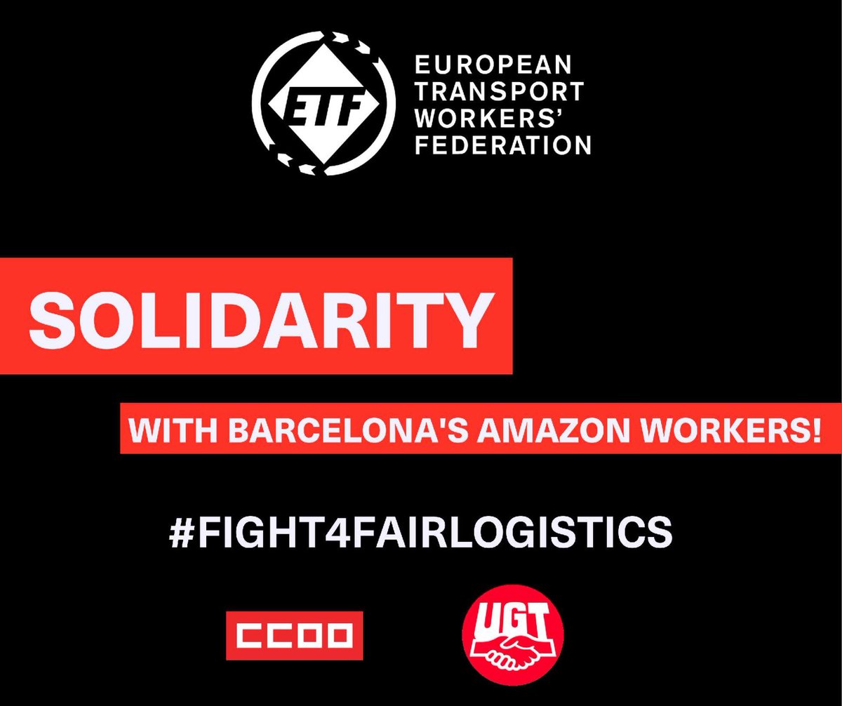 FiltCgil's tweet photo. Piena solidarietà a lavoratori e lavoratrici #Amazon in sciopero in #Spagna e ai sindacati che li rappresentano. 
Ci uniamo alla richiesta rivolta a Amazon di continuare trattative con i sindacati degli 800 lavoratori interessati.
@FSCdeCCOO  @FesmcugtInter  @ETF_Europe https://t.co/eauKOa7BBX