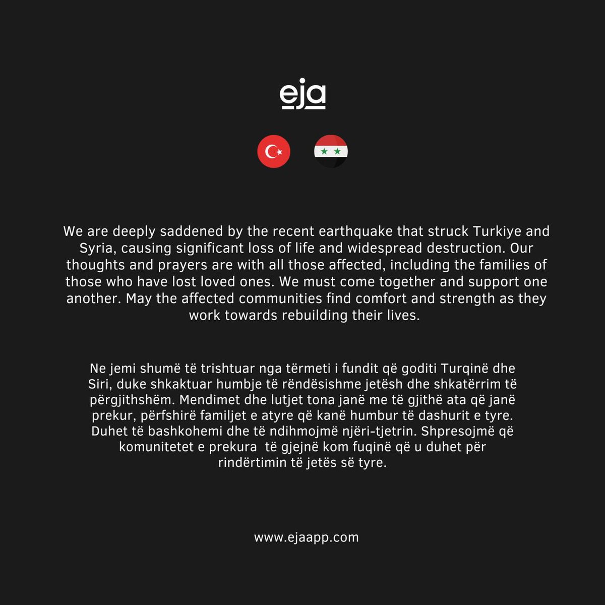 EjaMobility's tweet photo. It's painful to see devastating footage of people losing their lives!
 
Let's do everything in our power to support in this time of need.

#PrayForTurkey #PrayForSyria #EarthquakeRelief #earthquake #Turkey #Syria https://t.co/DeVuERSzo8
