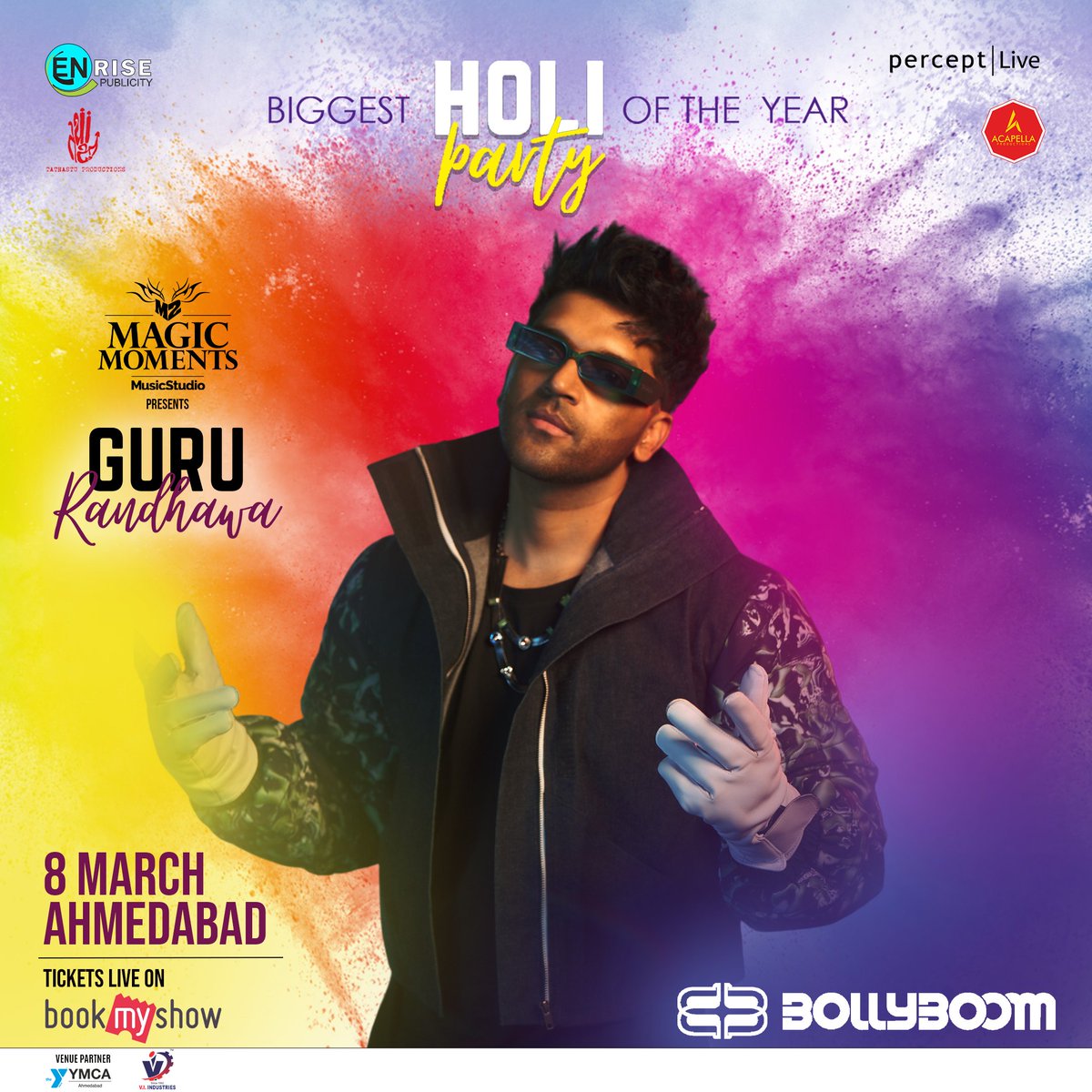 Brace yourself Ahmedabad, <a href="/GuruOfficial/">Guru Randhawa</a>  is coming to bring the party to your city on 8th March for the biggest Holi celebration presented by @M2MagicMoments, curated by @BollyboomIndia , Enrise Publicity, <a href="/TathastuP/">Tathastu Productions</a>

Tickets live on @BookMyShow 
#BollyboomIndia
