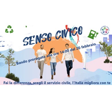 È prorogato al 20 febbraio 2023, ore 14.00, il termine di presentazione delle domande  per la selezione di 71.550 operatori volontari da impiegare in progetti afferenti a programmi di intervento di Servizio civile universale da realizzarsi in Italia e all’estero